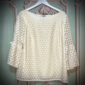 RSVP by Talbots Cream Lace Bell-Sleeve Blouse • NWT • 2XP Plus Petite